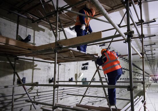 Moscow Mayor Sergei Sobyanin visits construction site of Lomonosovsky Prospekt metro station, Kalininsko-Solntsevskaya Line