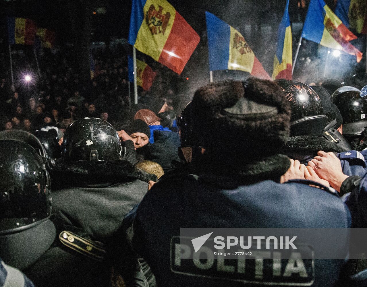 Protests outside Moldovan parliament building in Chisinau