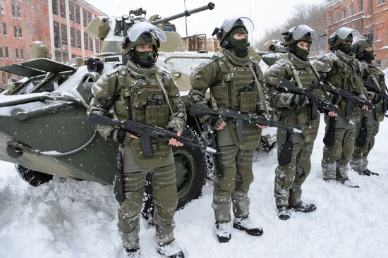 Assault battalion of Russian army's engineer force conduct military exersize