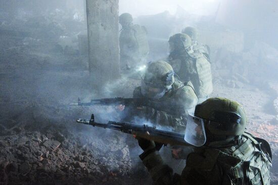Assault battalion of Russian army's engineer force conduct military exersize