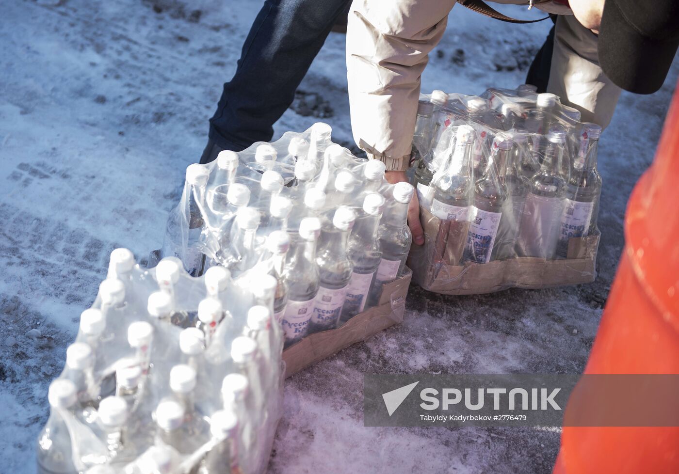 State services destroy counterfeit alcohol in Kirghizia