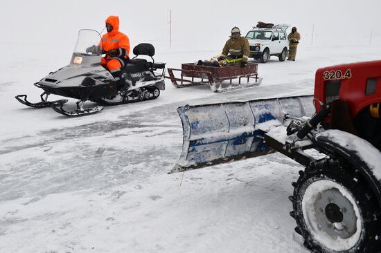 Traffic accident response training on ice crossing in Kazan
