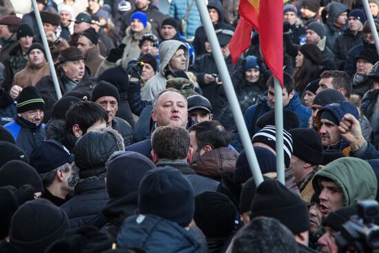 Protests outside Moldovan parliament building in Chisinau