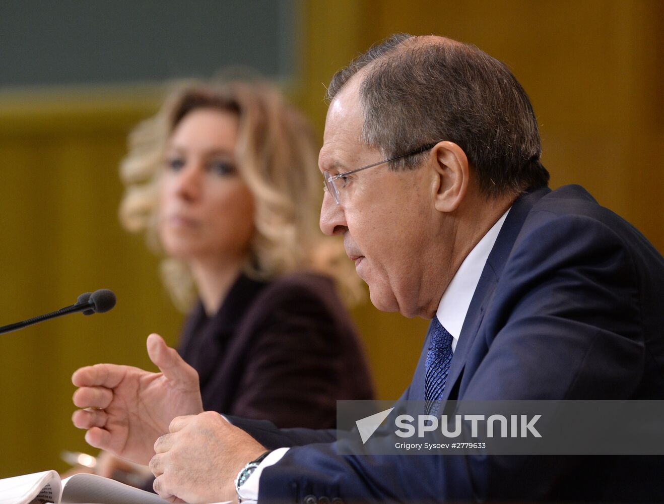 Russian Foreign Minister Sergei Lavrov at a news conference in Moscow.
