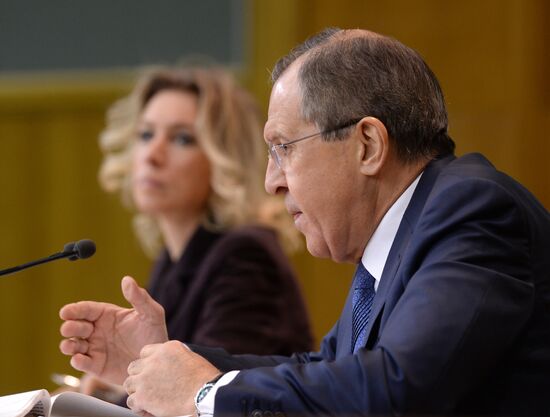 Russian Foreign Minister Sergei Lavrov at a news conference in Moscow.