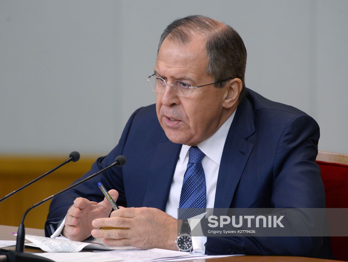 Russian Foreign Minister Sergei Lavrov at a news conference in Moscow.