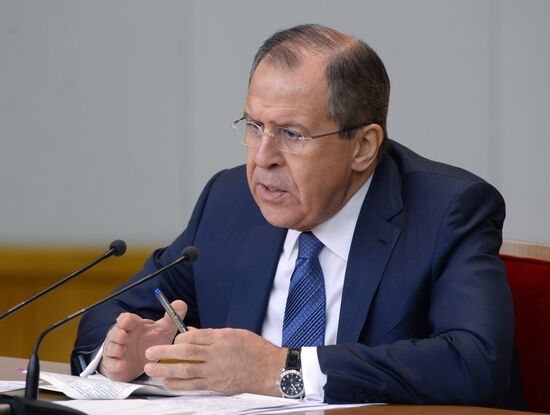 Russian Foreign Minister Sergei Lavrov at a news conference in Moscow.