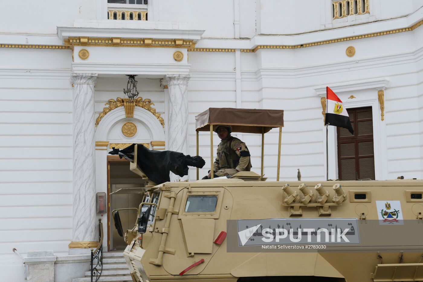 Serviceman on an armoured vehicle in Cairo
