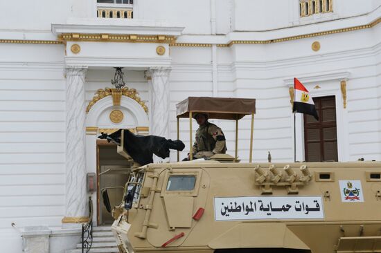 Serviceman on an armoured vehicle in Cairo