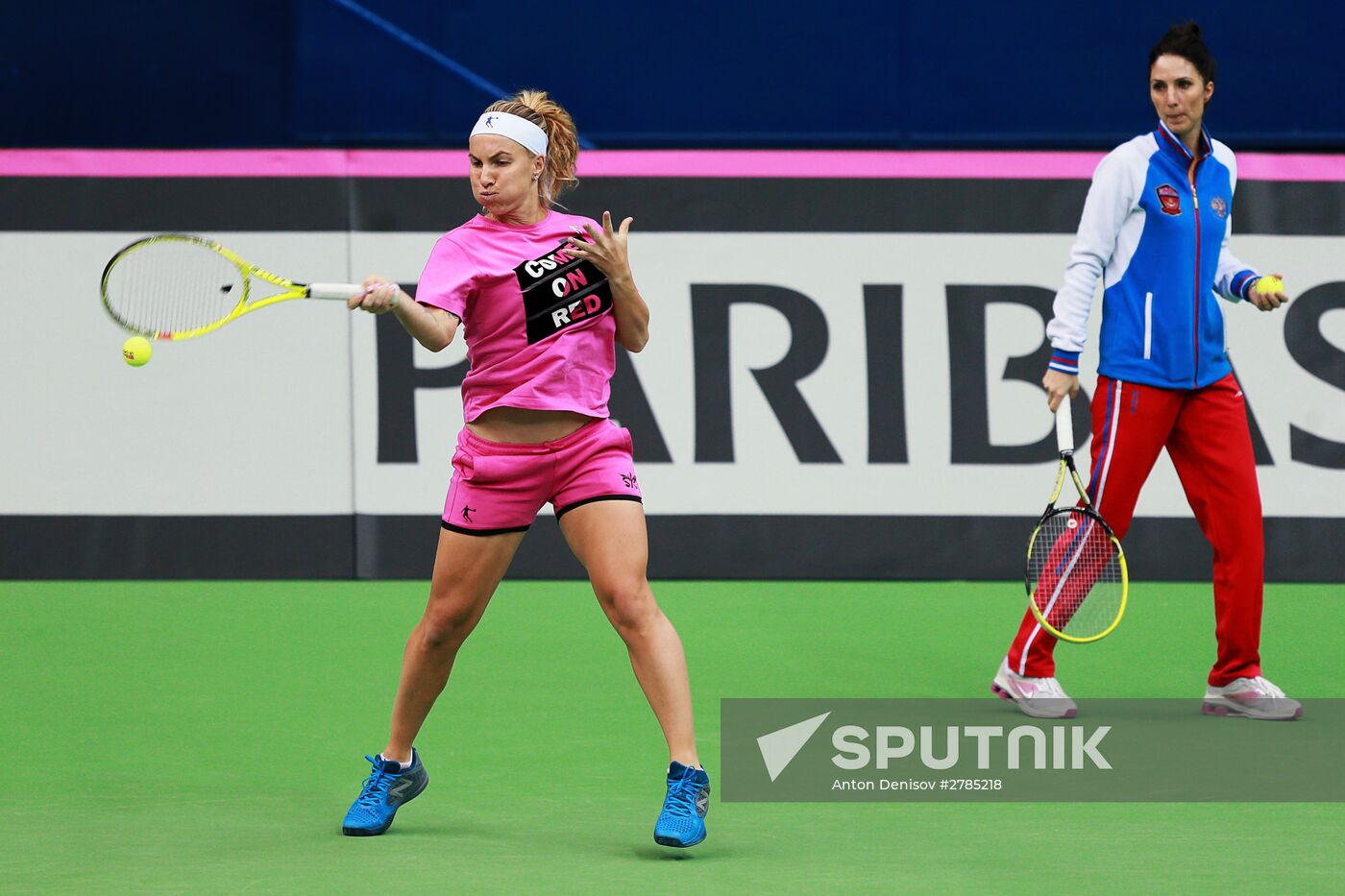 Tennis. 2015 Fed Cup. Russia - Netherlands. Russia's training session