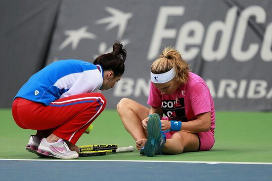 Tennis. 2015 Fed Cup. Russia - Netherlands. Russia's training session