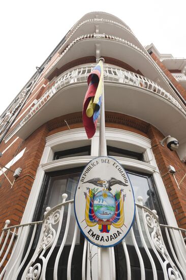Julian Assange gives press conference over a video link from Ecuador Embassy in London