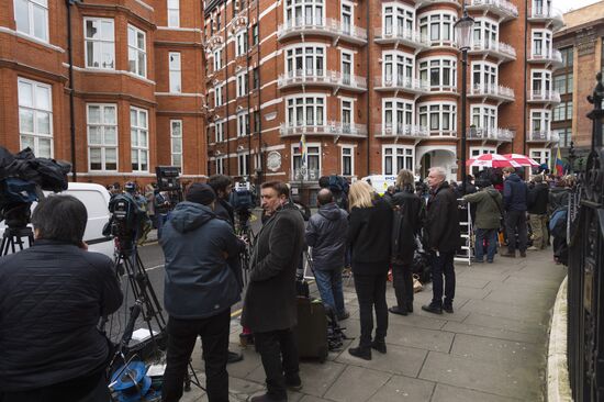 Julian Assange gives press conference over a video link from Ecuador Embassy in London