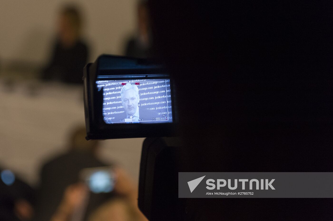 Julian Assange gives press conference over a video link from Ecuador Embassy in London