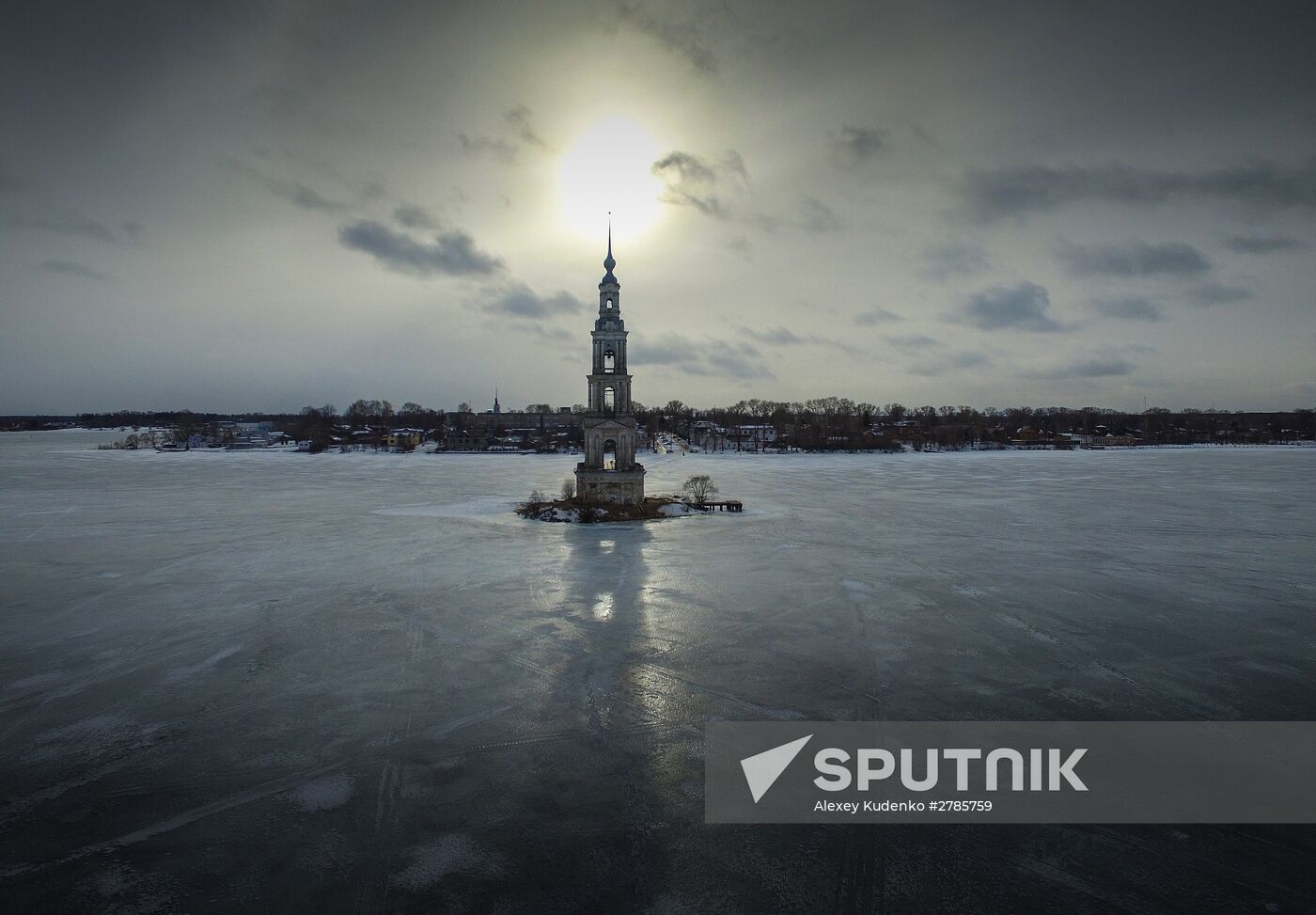 St. Nicholas Cathedral bell tower flooded by Uglich Reservoir