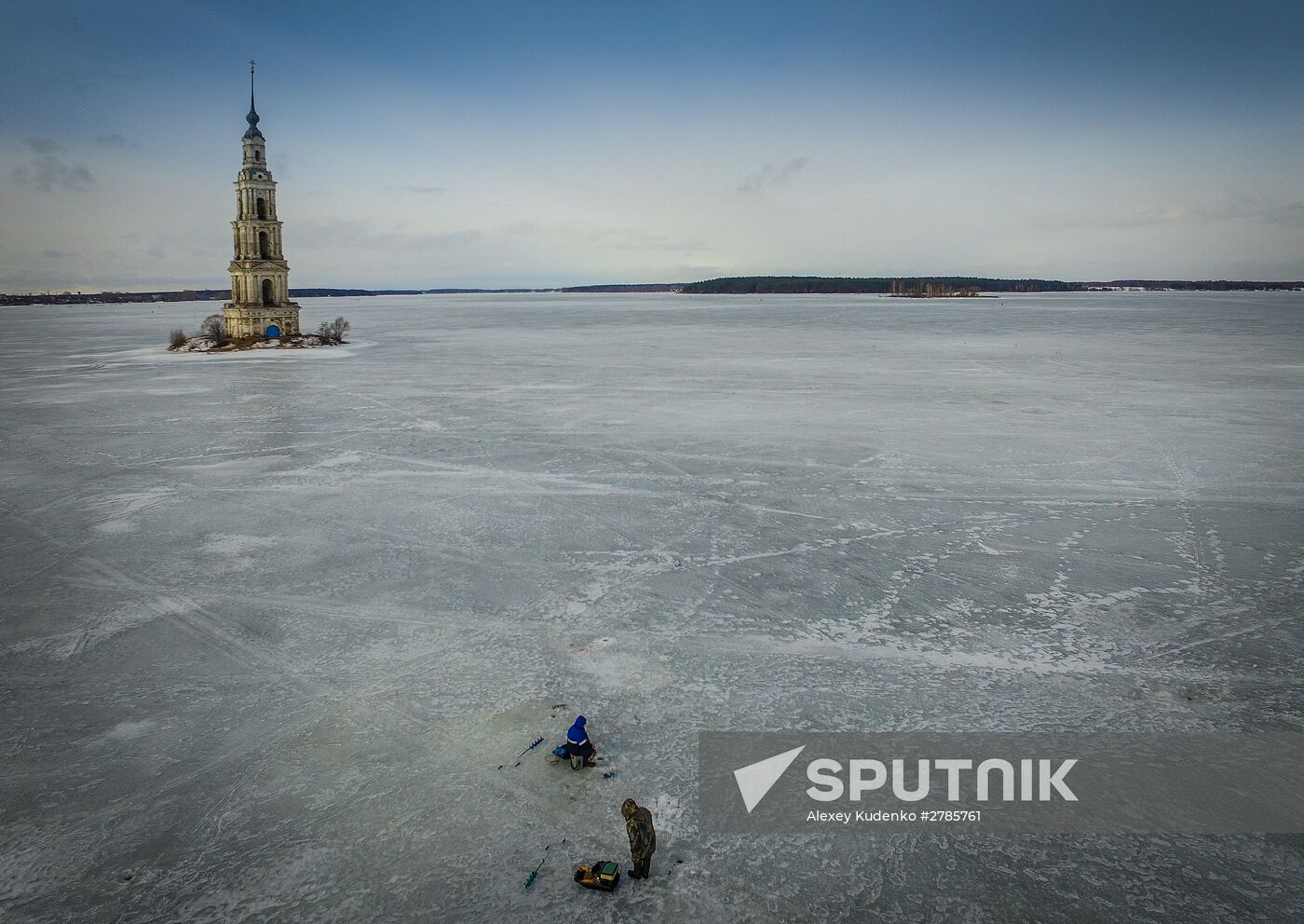 St. Nicholas Cathedral bell tower flooded by Uglich Reservoir