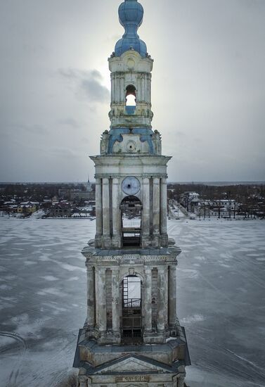 St. Nicholas Cathedral bell tower flooded by Uglich Reservoir