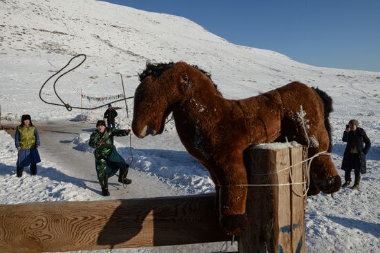 Winter shepherd camps in Republic of Tuva