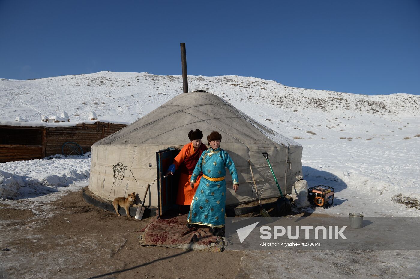 Winter shepherd camps in Republic of Tuva