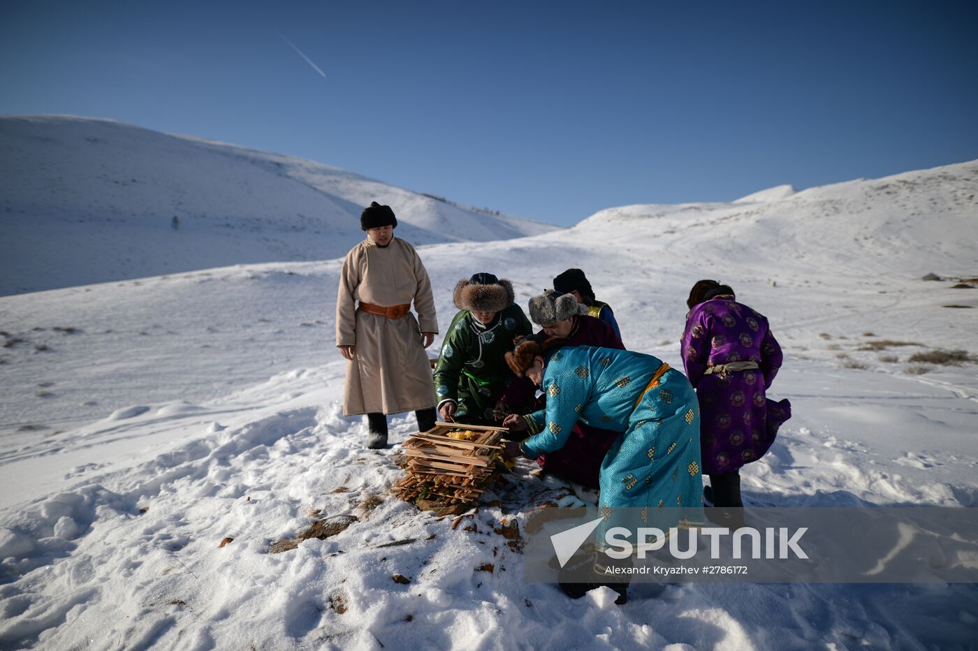 Winter shepherd camps in Republic of Tuva