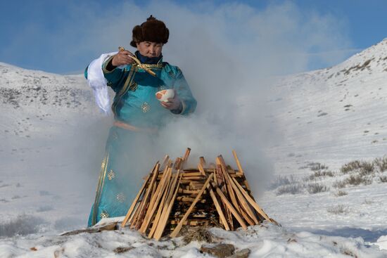 Winter shepherd camps in Republic of Tuva