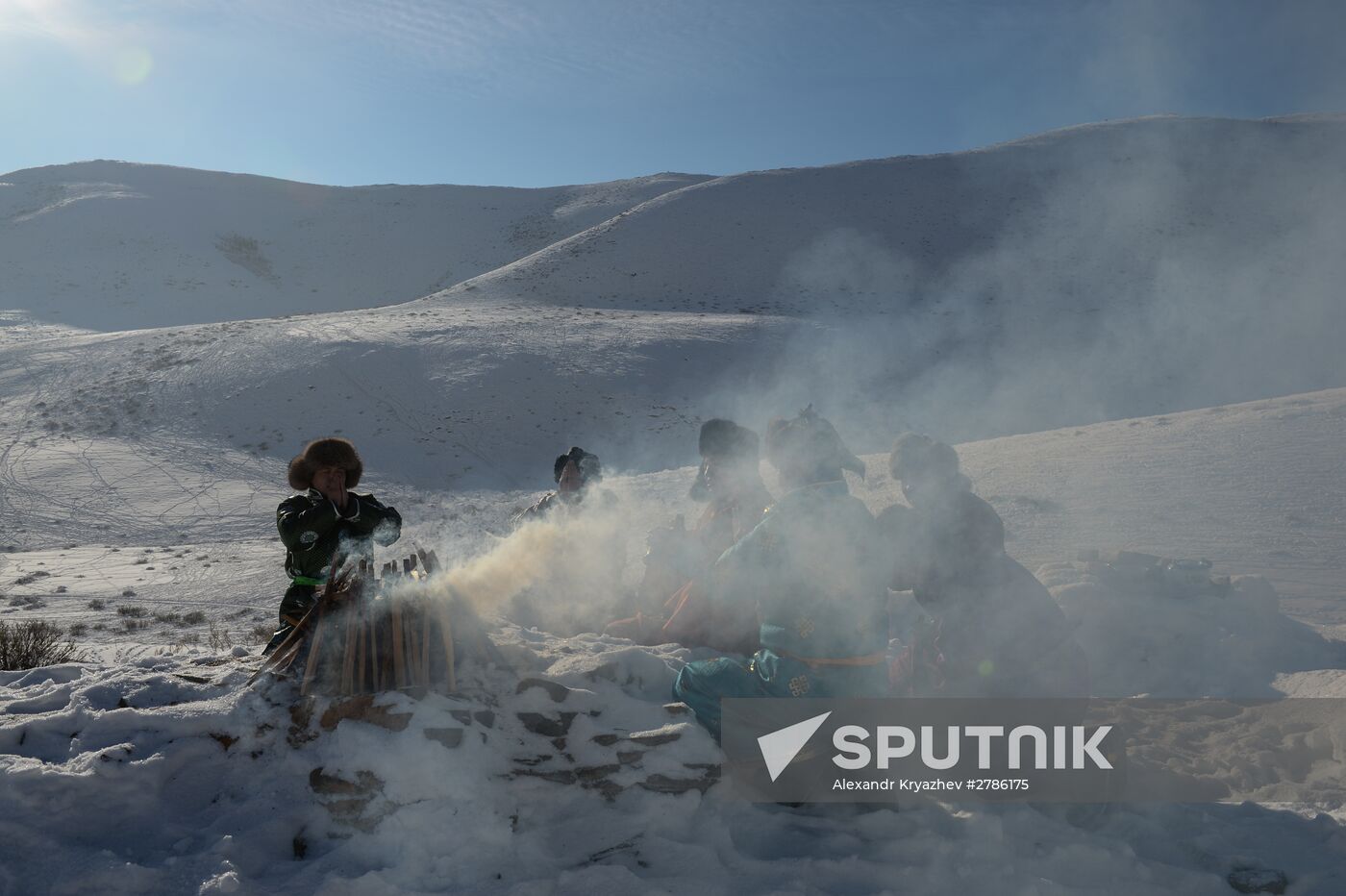 Winter shepherd camps in Republic of Tuva