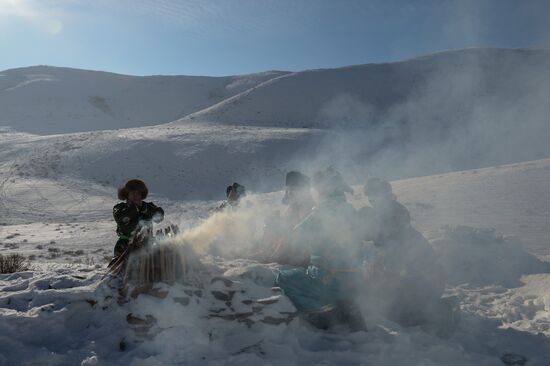Winter shepherd camps in Republic of Tuva