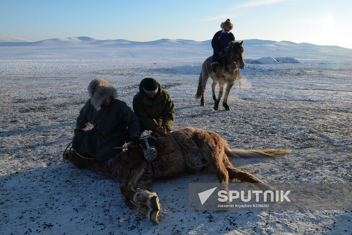 Winter shepherd camps in Republic of Tuva