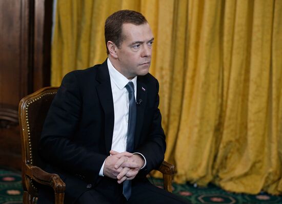 Russian Prime Minister Dmitry Medvedev gives interview to Euronews television