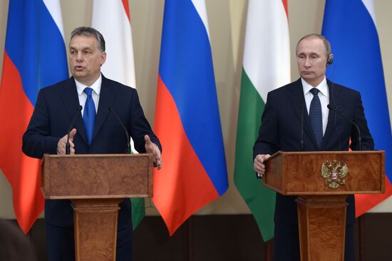Russian President Vladimir Putin meets with Hungarian Prime Minister Viktor Orban