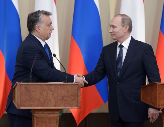 Russian President Vladimir Putin meets with Hungarian Prime Minister Viktor Orban