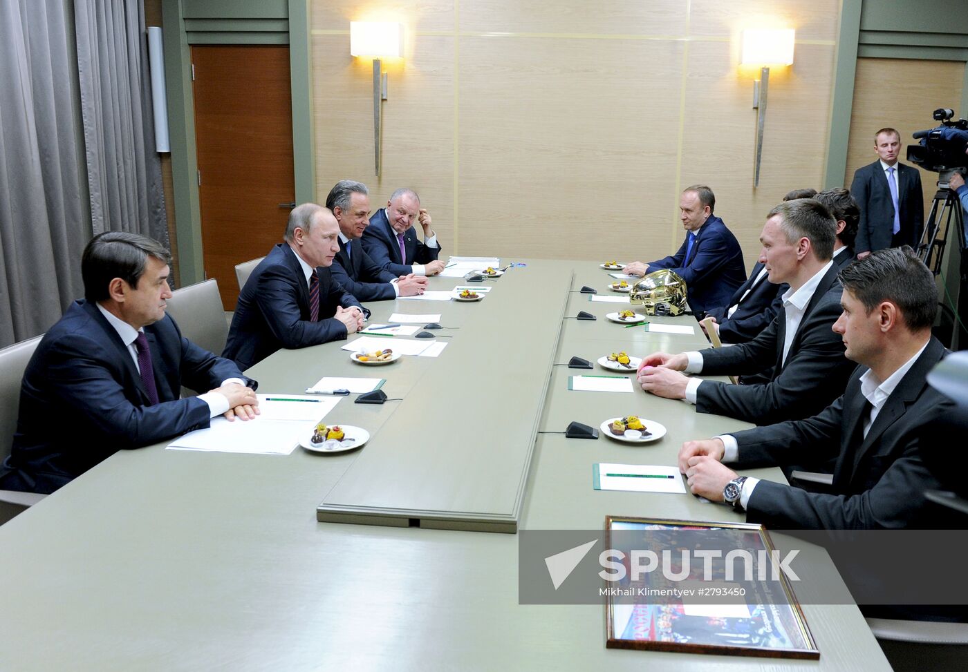 President Vladimir Putin meets with Russian national bandy team
