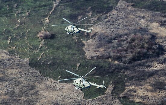 Army aviation helicopters on training mission