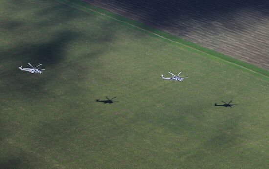 Army aviation helicopters on training mission