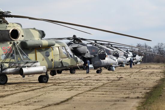 Army aviation helicopters on training mission