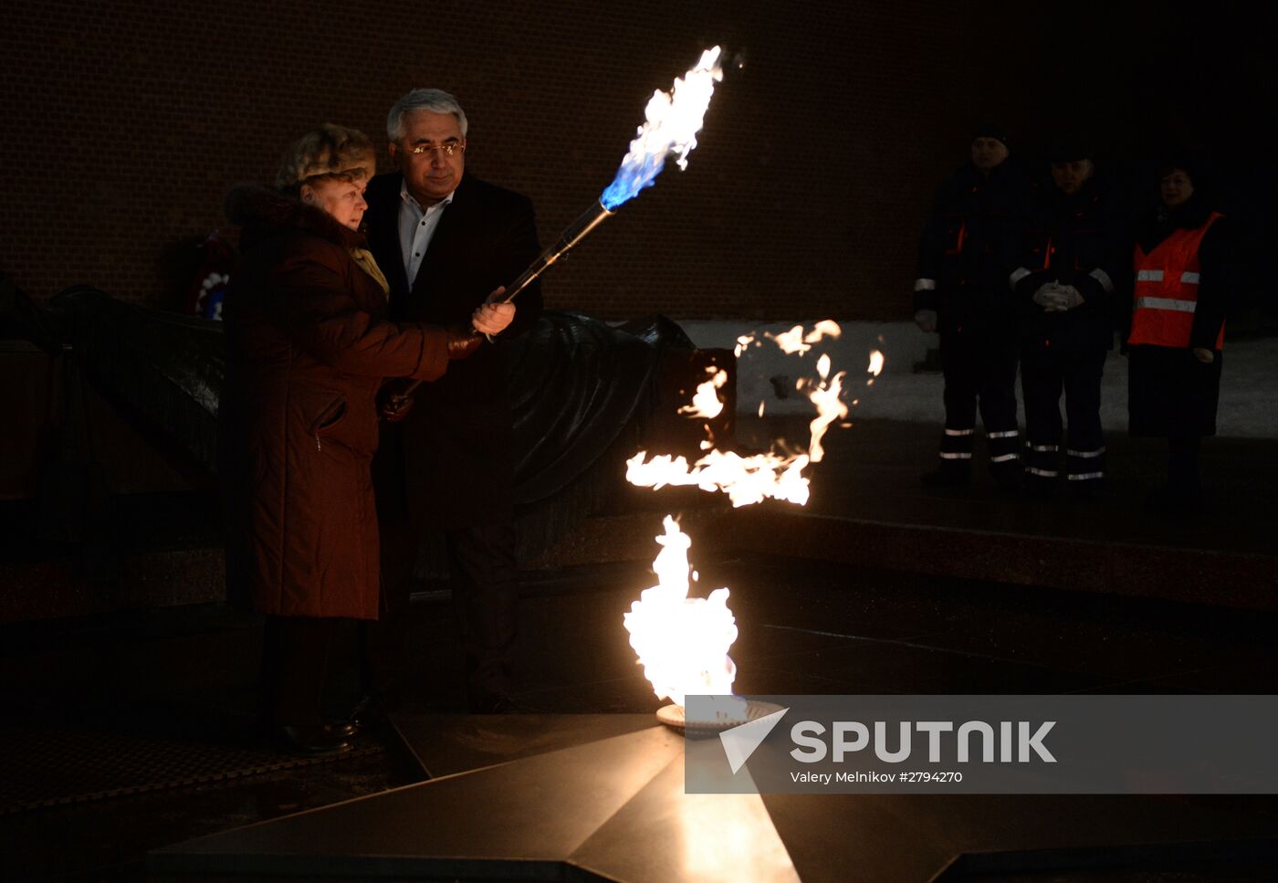 Checking burner of Eternal Flame before Defender of Fatherland Day