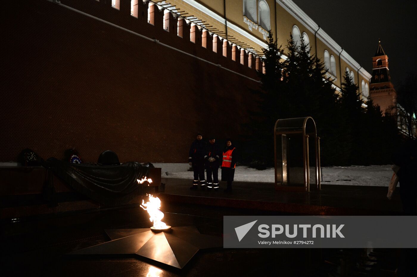 Checking burner of Eternal Flame before Defender of Fatherland Day