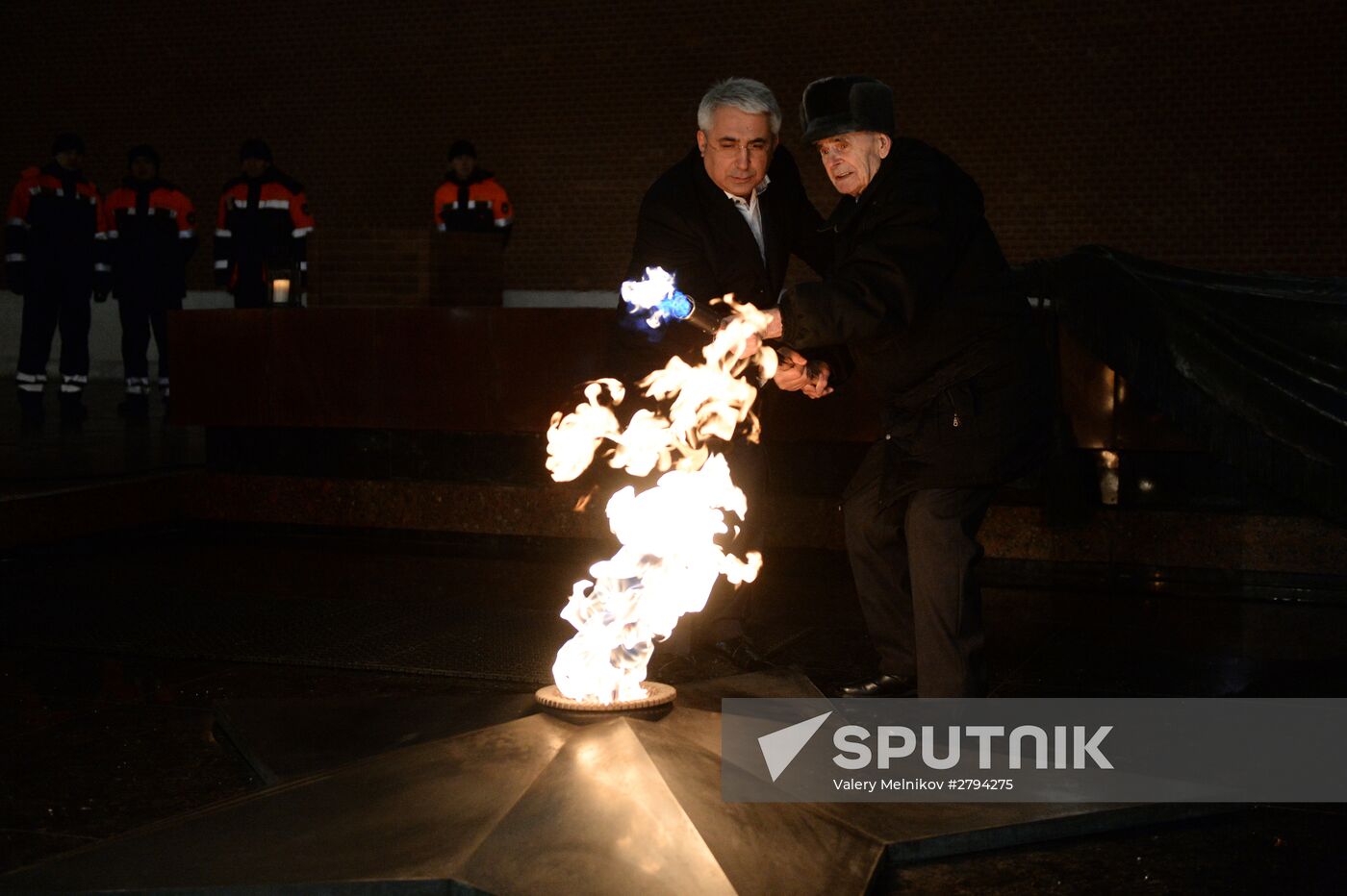 Checking burner of Eternal Flame before Defender of Fatherland Day