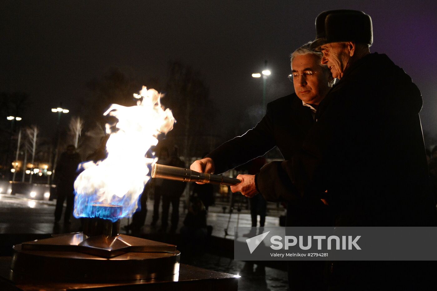 Checking burner of Eternal Flame before Defender of Fatherland Day