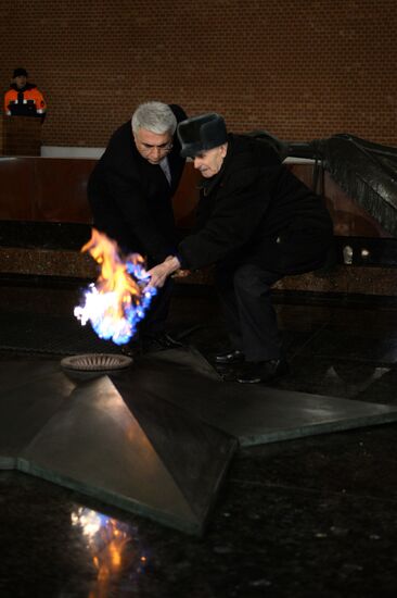 Checking burner of Eternal Flame before Defender of Fatherland Day