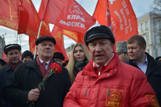 Communist Party's march and rally devoted to 98th anniversary of Soviet Army and Navy