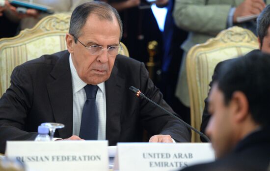 Foreign Minister Sergei Lavrov attends the third session of the Russian-Arab Cooperation Forum
