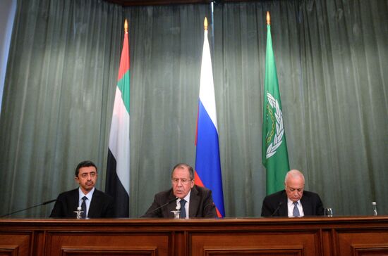 Foreign Minister Sergei Lavrov attends the third session of the Russian-Arab Cooperation Forum