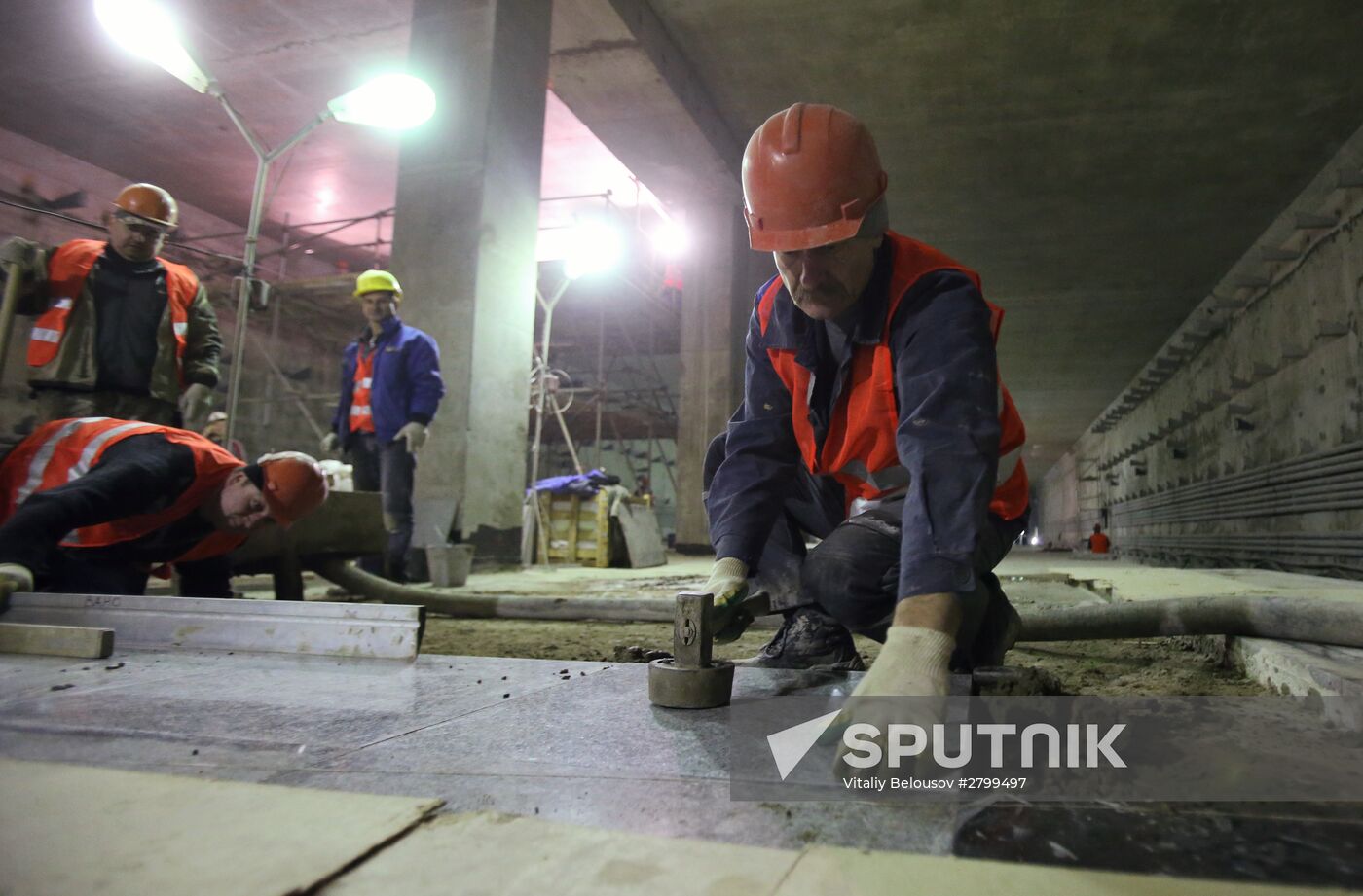 Moscow Mayor Sergei Sobyanin inspects construction of Ramenki metro station