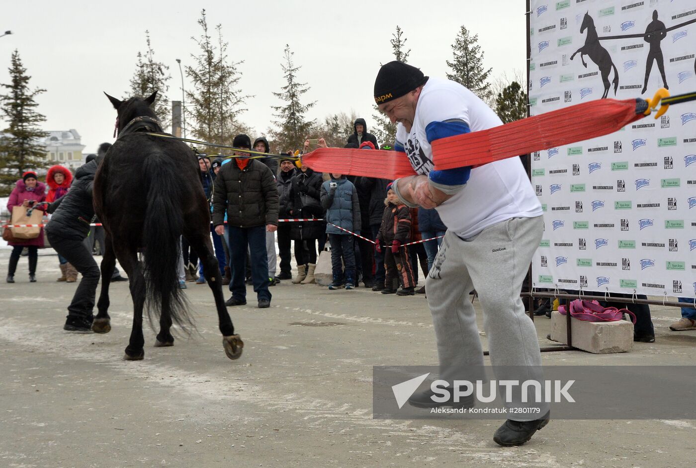 Chelyabinsk strongman Elbrus Nigmatullin performs unique stunt of restraining two horses