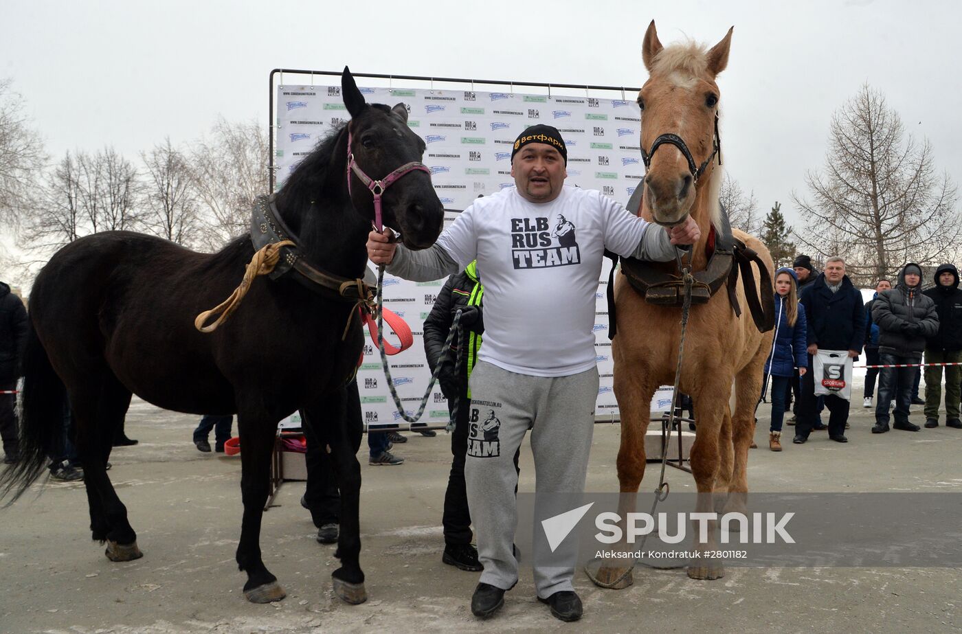 Chelyabinsk strongman Elbrus Nigmatullin performs unique stunt of restraining two horses