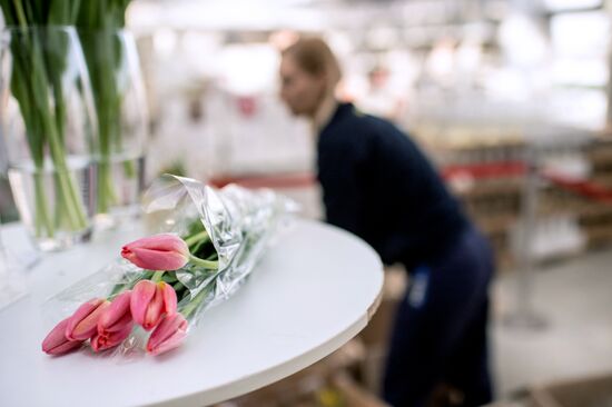 Selling flowers on International Women's Day