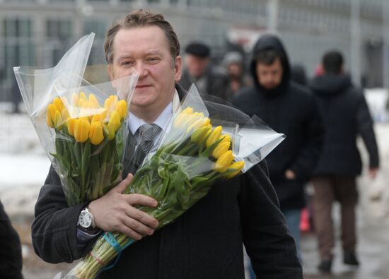Selling flowers on International Women's Day