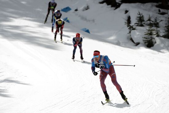 Cross-country skiing. World cup. Men's skiathlon