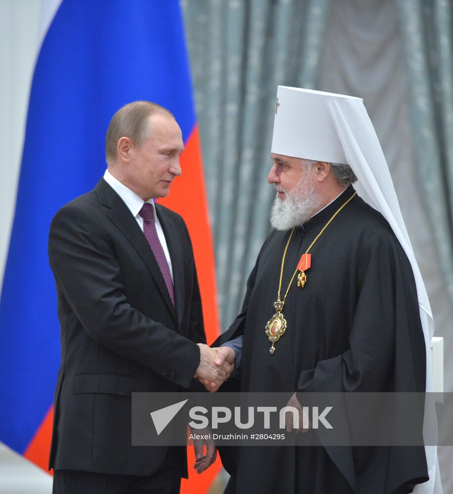 President Vladimir Putin gives government awards in Kremlin